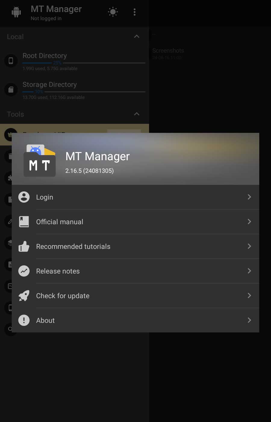 MT Manager login screenshot